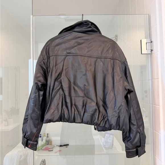 ASOS Black Leather Bomber Jacket - Picture 4 of 5